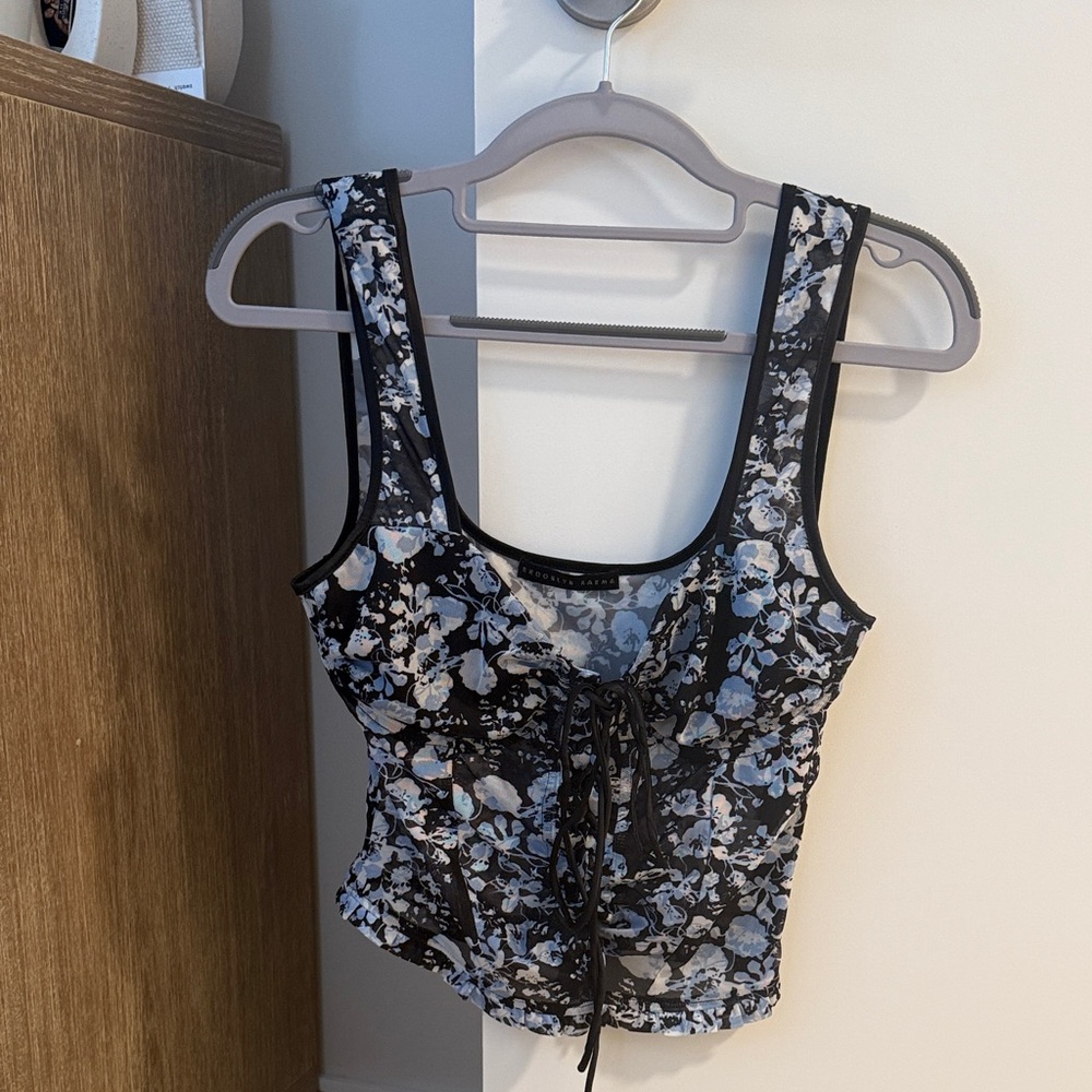 Floral Lace-Up Tank Top